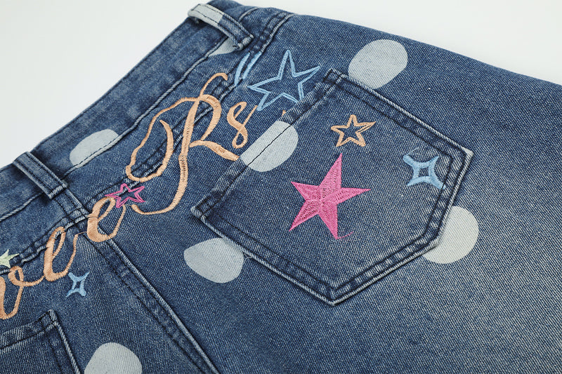 Baggy Mid Rise Jeans Wide-Leg Polka Dot Y2K Denim Pants