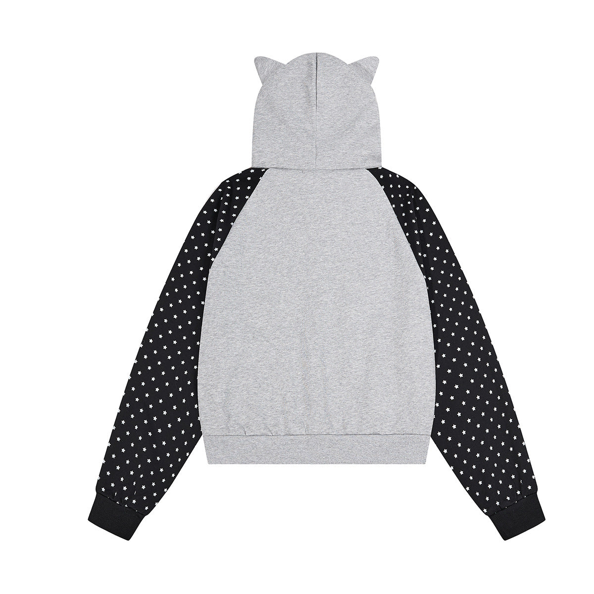 Hoodie zippé à oreilles de chat avec manches raglan étoilées et poches-pattes