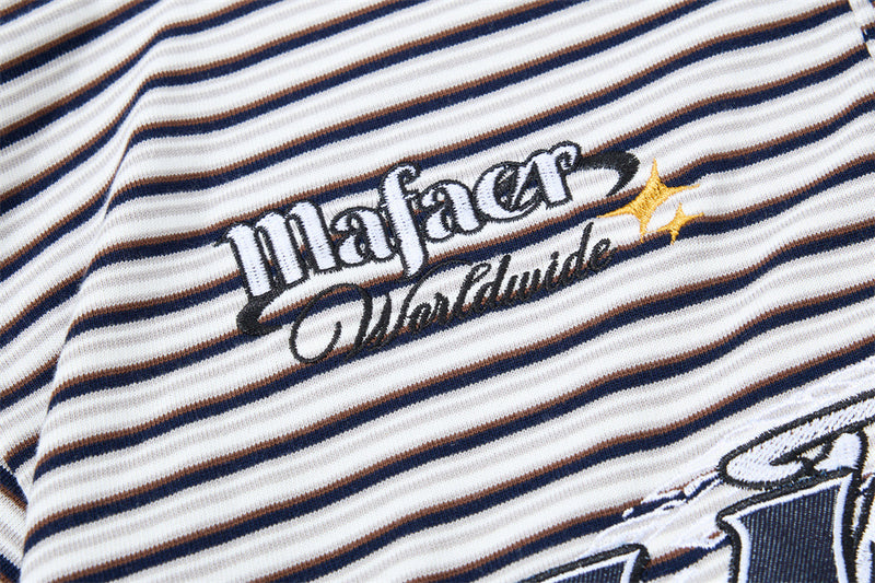 American Vintage Striped Polo Shirt – Mafaer Racing Embroidered Short Sleeve