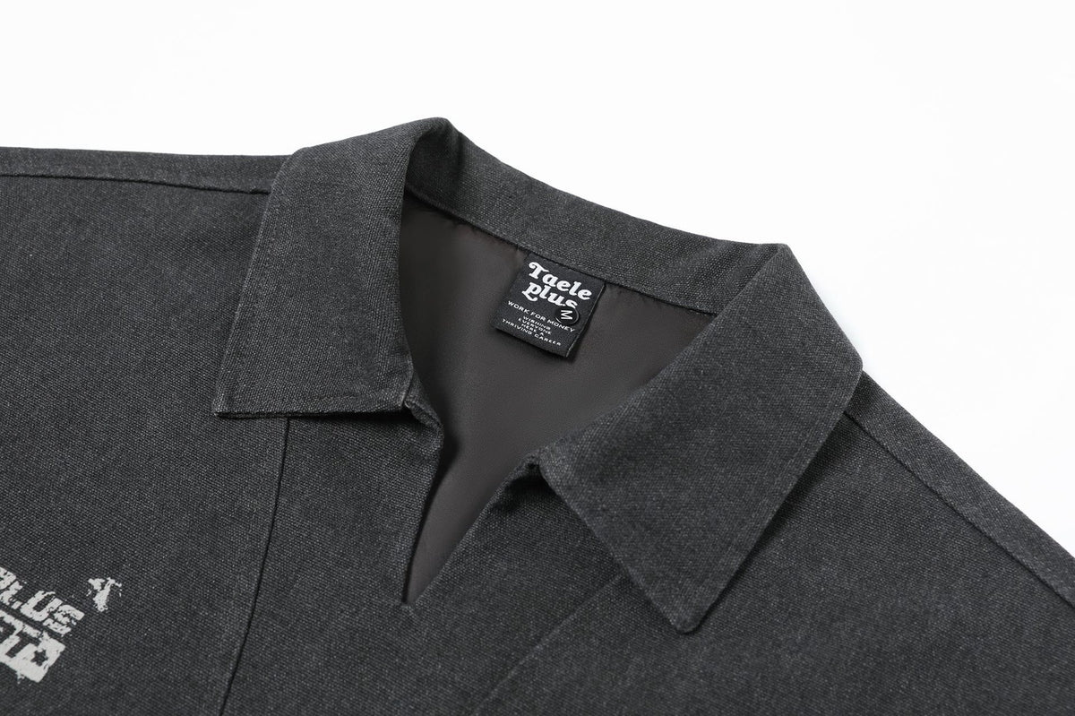 Washed Pullover Training Jacket with Polo Collar and Varsity Graphic Print