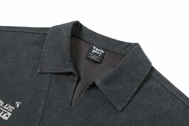 Washed Pullover Training Jacket with Polo Collar and Varsity Graphic Print