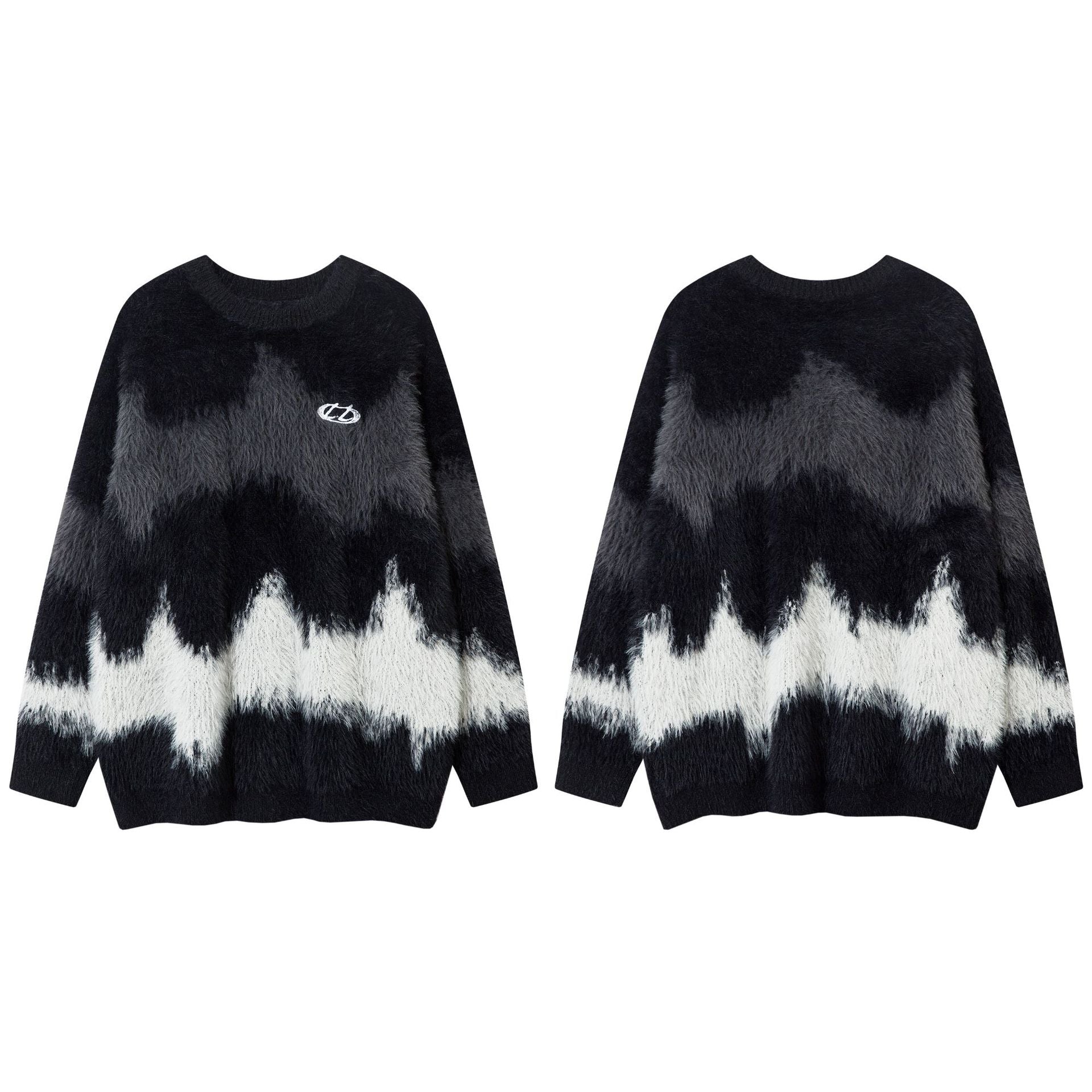 Pull en maille pelucheuse à motif vague abstrait – Modèle oversize