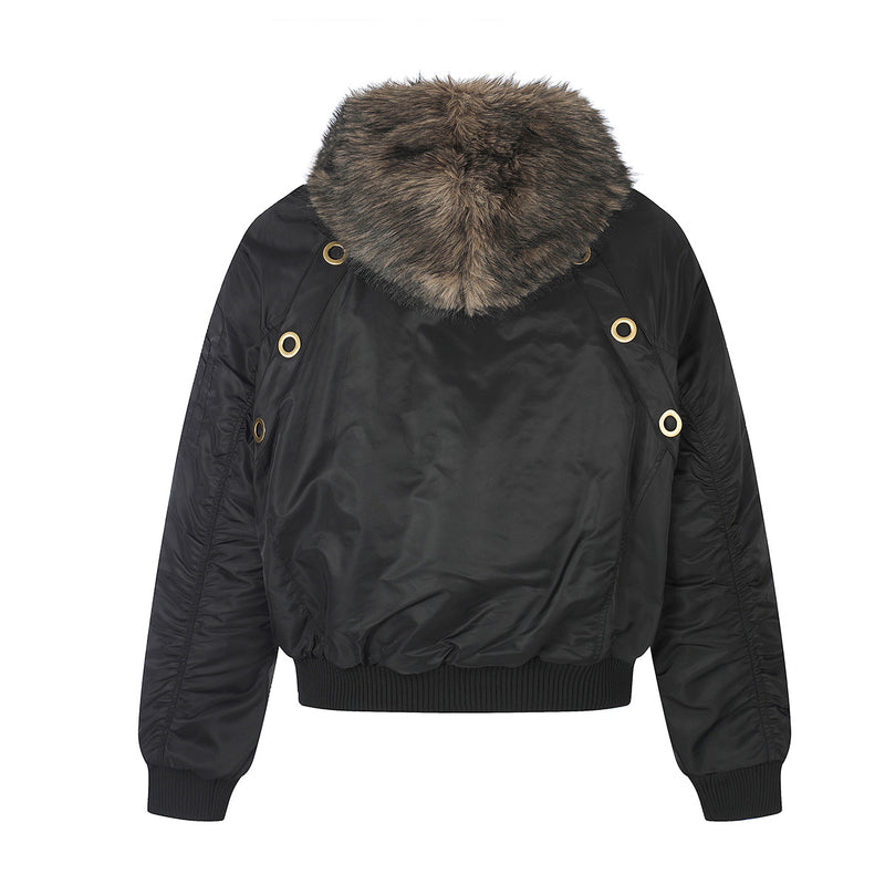 Bomber Jacket with Hoodie Faux Fur Lined Flight Jacket