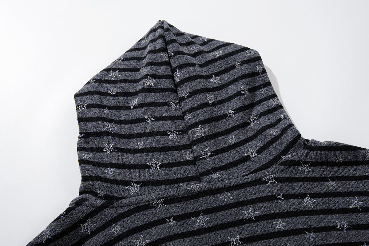 Striped Star Print Zip-Up Hoodie – Relaxed Fit Full-Zip Sweatshirt