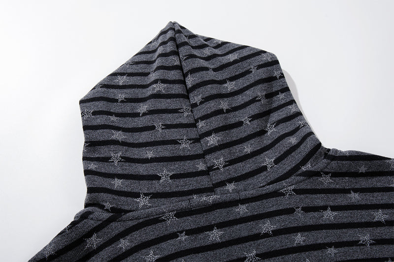 Striped Star Print Zip-Up Hoodie – Relaxed Fit Full-Zip Sweatshirt