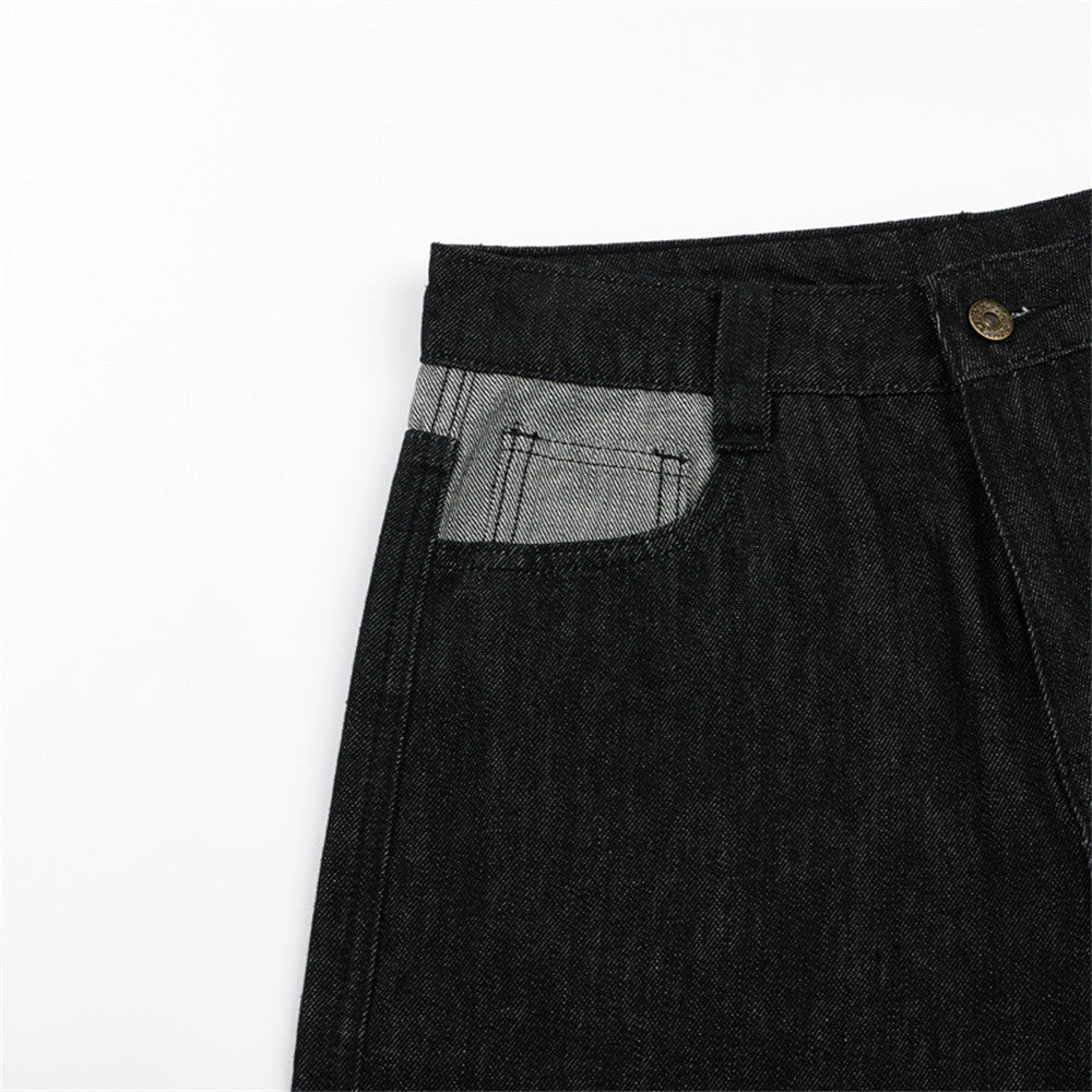 Jean homme noir baggy – Jambes larges, poches contrastantes et denim color block