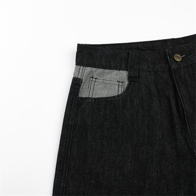 Jean homme noir baggy – Jambes larges, poches contrastantes et denim color block