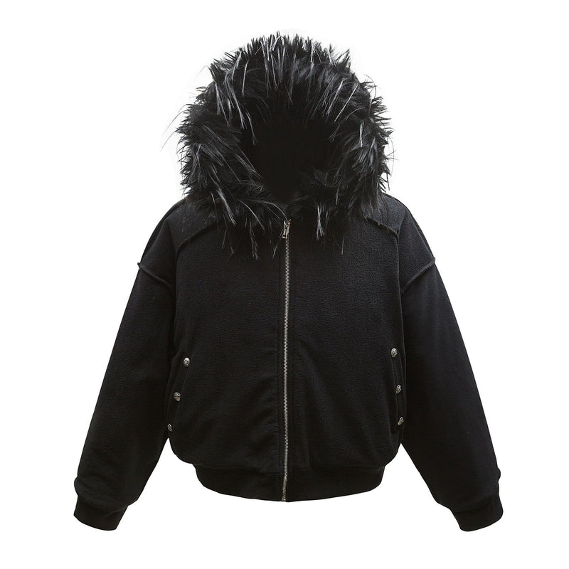 Blouson bomber à capuche et col en fourrure – Manteau d’hiver doublé polaire
