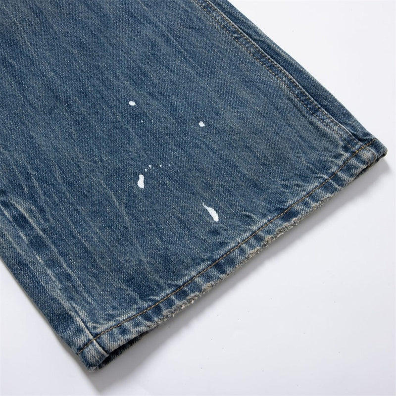 Baggy Jeans with Designs – Men's Vintage Distressed Wide-Leg Denim Pants