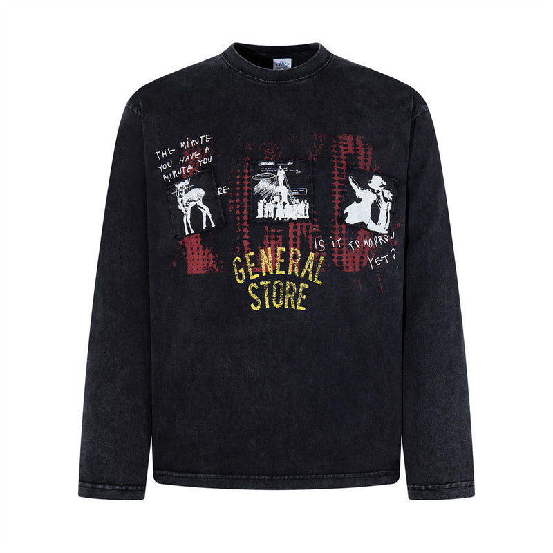 Long Sleeve Graphic T-Shirt Men – General Store Print, Relaxed Fit