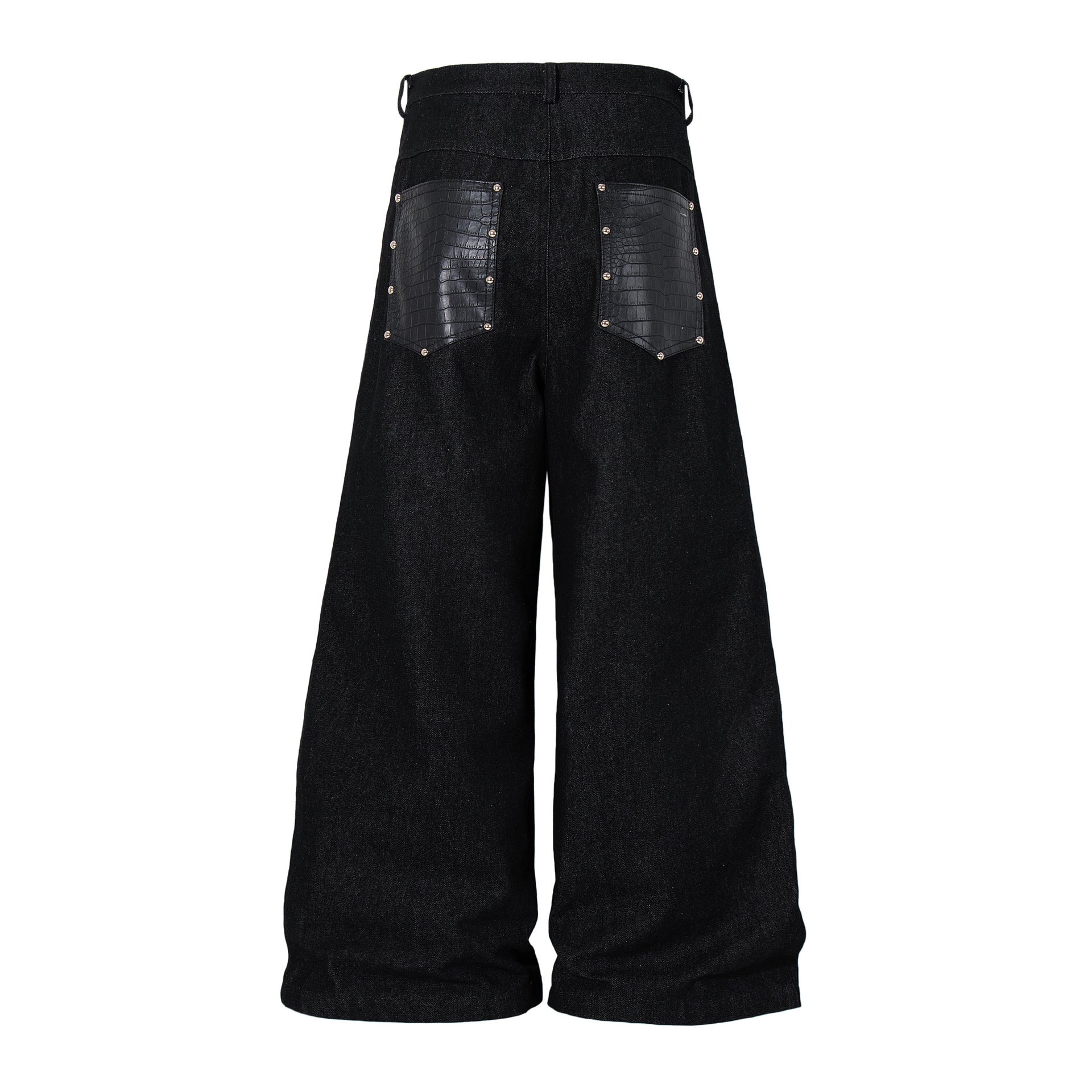 Jean taille haute baggy – Denim noir large avec empiècements effet croco et détails argentés