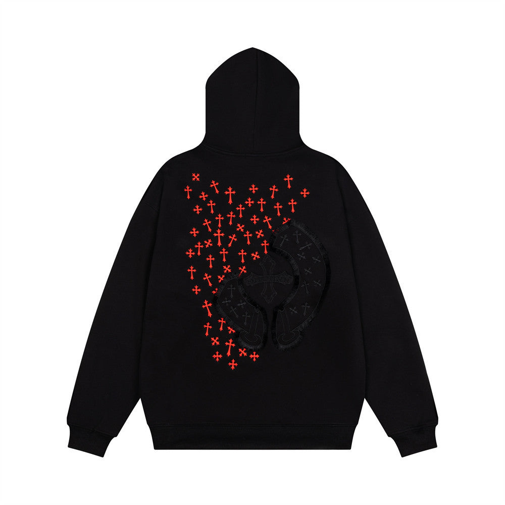 Men's Cross Embroidered Oversized Hoodie – Gothic Streetwear Pullover