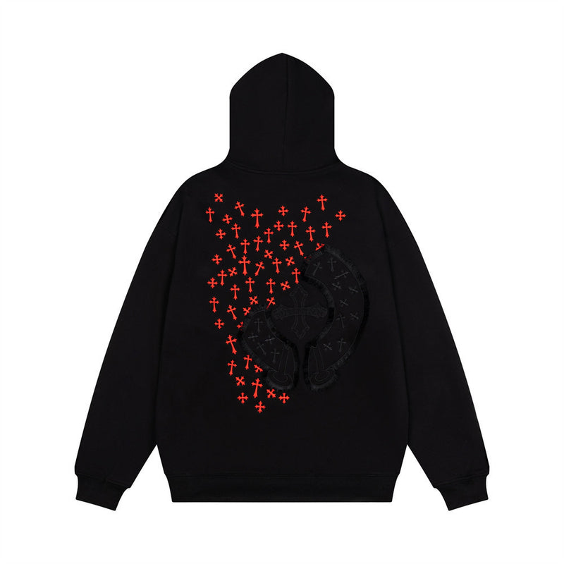 Men's Cross Embroidered Oversized Hoodie – Gothic Streetwear Pullover
