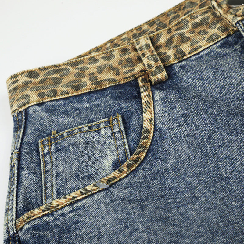 Vaqueros de Pierna Ancha para Hombre – Cintura de Leopardo, Corte Barrel Holgado y Denim Lavado