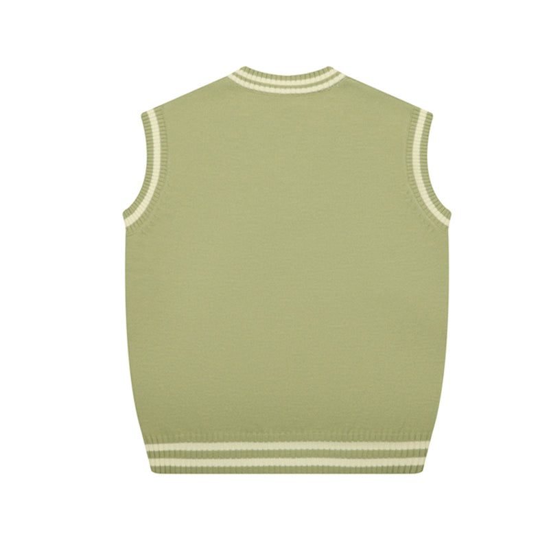 V-Neck Sweater Vests – Cute Dog Clock Jacquard Knit Preppy Style