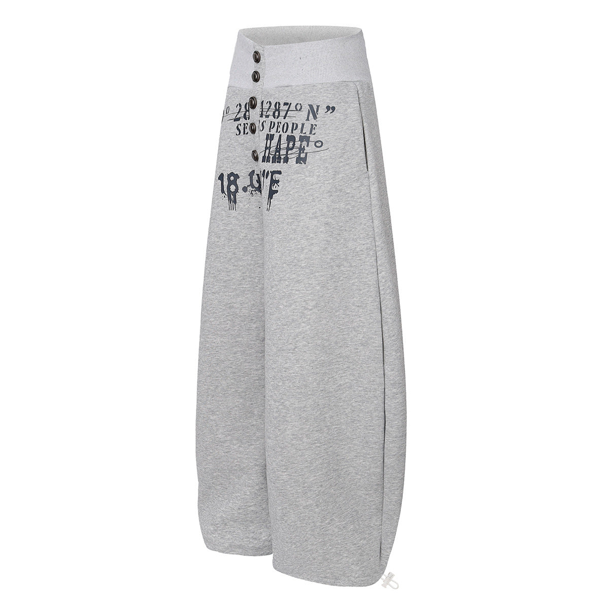 Wide-Leg Sweatpants with Rivet Buttons and Graphic Print – Relaxed Fit