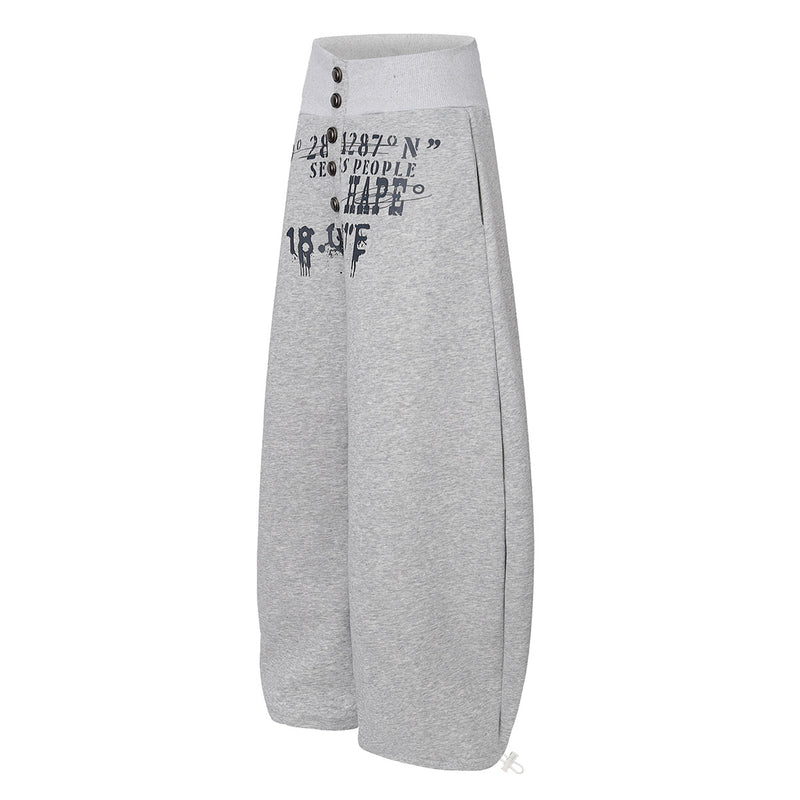 Wide-Leg Sweatpants with Rivet Buttons and Graphic Print – Relaxed Fit