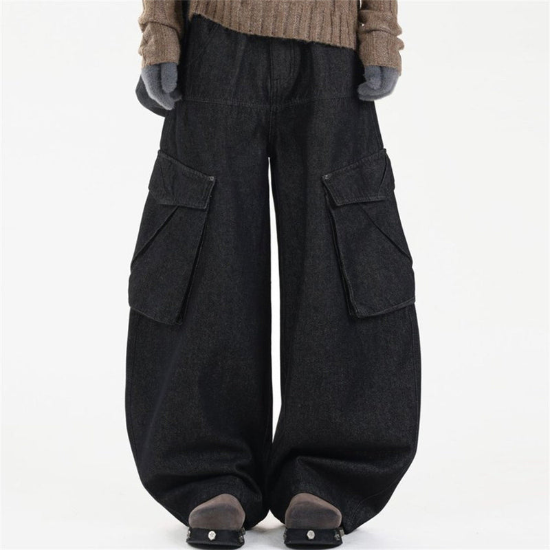 Black Baggy Cargo Jeans Men – Wide-Leg Denim with Large Utility Pockets
