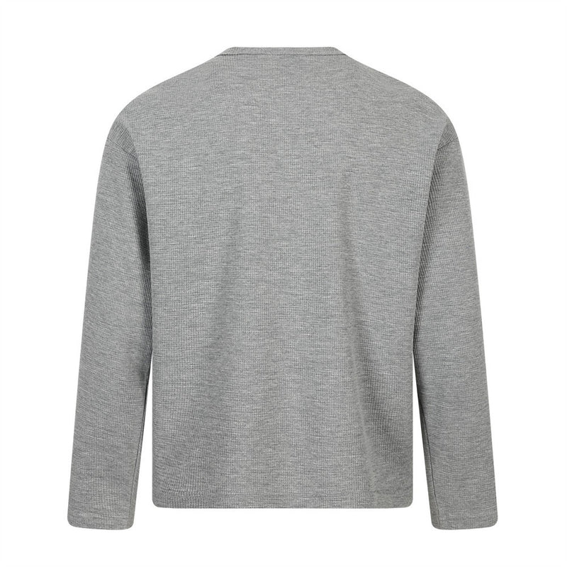 Gothic Cross Graphic Waffle Knit Henley Long Sleeve Shirt – Oversized Fit