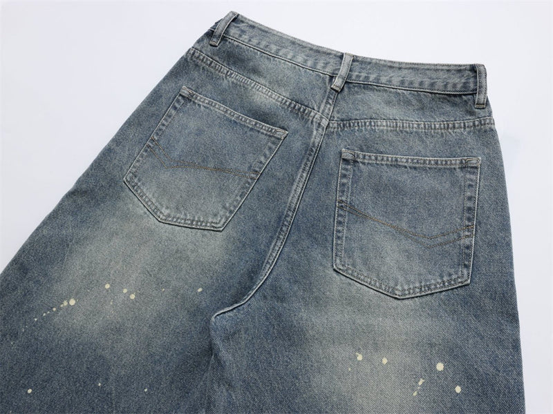 Men's Relaxed Fit Jeans with Floral Graffiti Print – Wide Leg Straight Denim