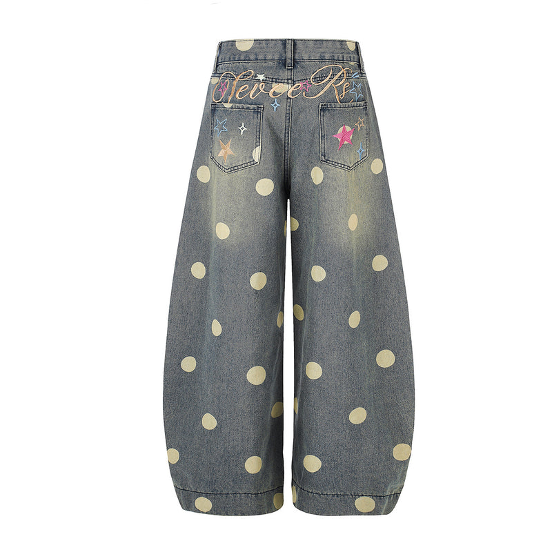 Baggy Mid Rise Jeans Wide-Leg Polka Dot Y2K Denim Pants