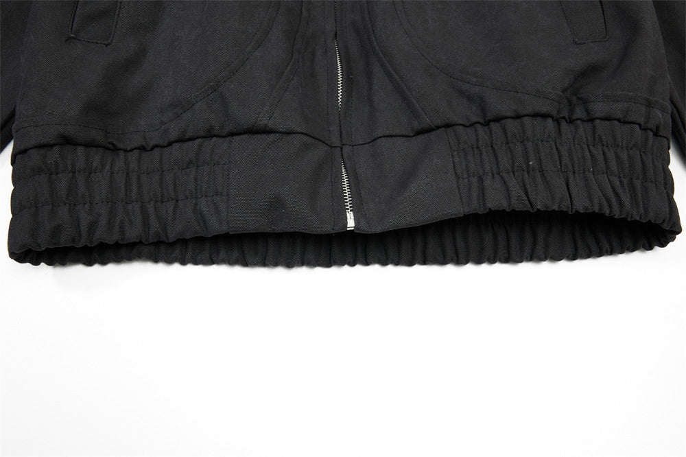 Men's Stand Collar Bomber Jacket with Sculptural Seam Detail