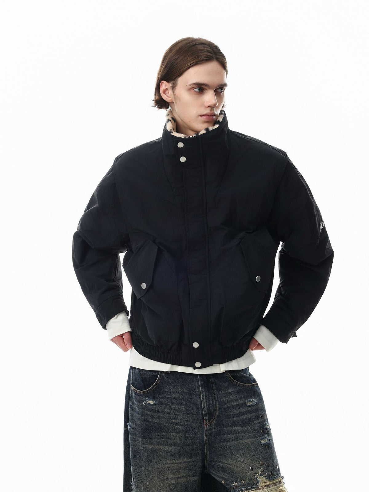 Reversible Dalmatian Faux Fur Bomber Jacket – Two-Way Wear Padded Coat
