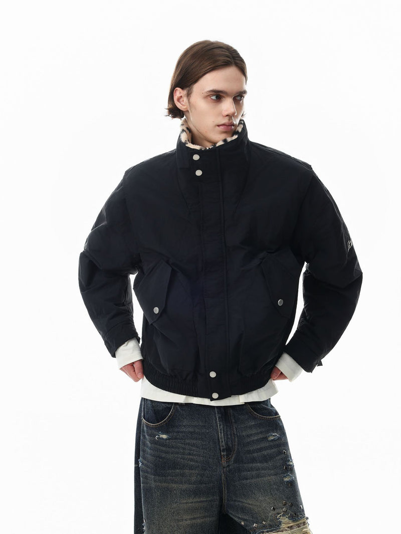 Reversible Dalmatian Faux Fur Bomber Jacket – Two-Way Wear Padded Coat