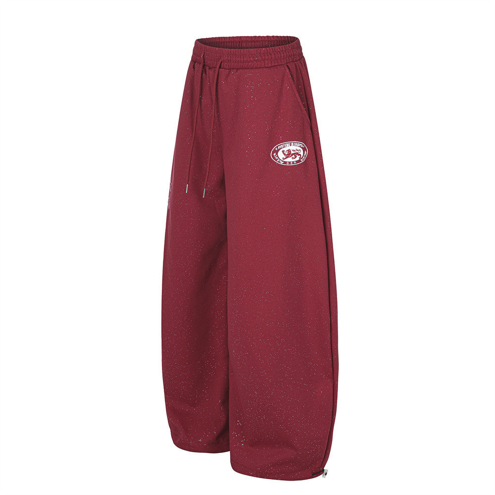 Baggy Track Pants Mens Wide-Leg Star Graphic Sweatpants with Glitter Fabric