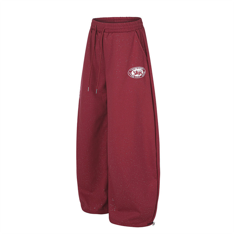 Baggy Track Pants Mens Wide-Leg Star Graphic Sweatpants with Glitter Fabric