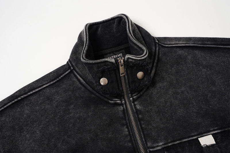 Vintage Washed Fleece-Lined Bomber Jacket – Boxy Fit Men's Zip-Up Outerwear