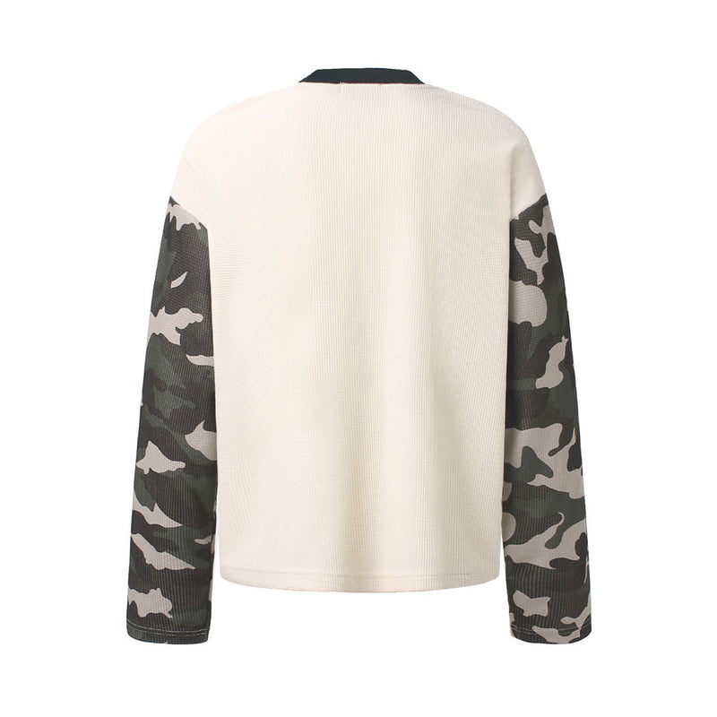 Long Sleeve Graphic Shirt – Waffle Knit Body with Camo Sleeves & Glfs Studios