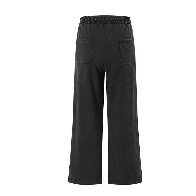 Pantalon de survêtement à jambes larges avec motif de notes de musique, coupe décontractée délavée