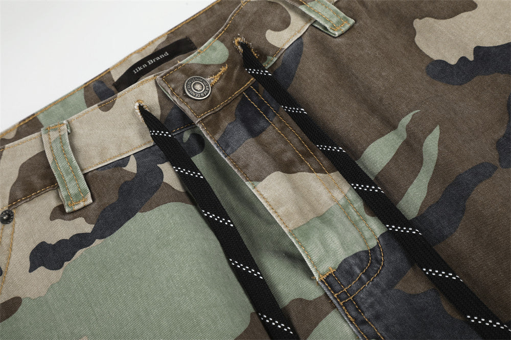 Camo & Leopard Patchwork Wide-Leg Cargo Pants