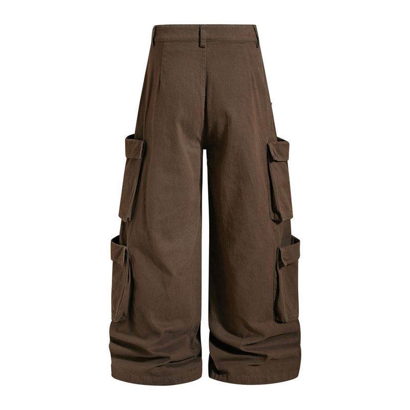 Men's Black Cargo Pants Wide-Leg Script Print with Rivet Detail