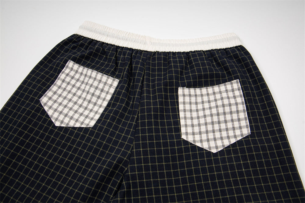 Contrast Pocket Plaid Wide-Leg Pants – Relaxed Fit Streetwear Trousers