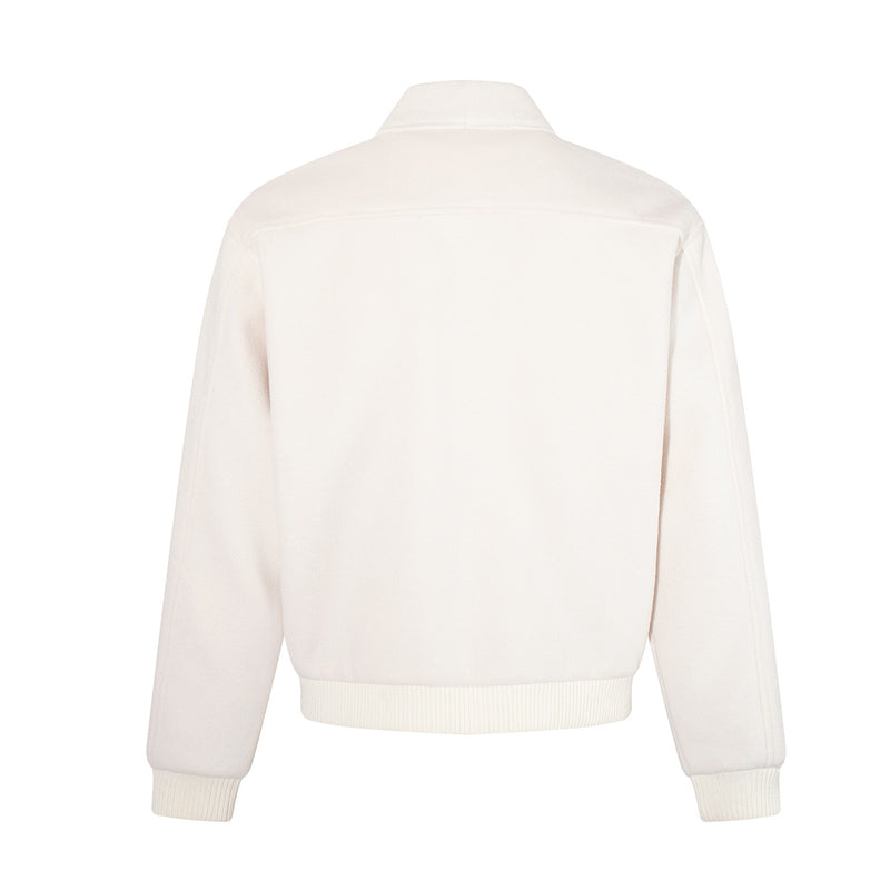 Wool Blend Bomber Jacket – Double-Layer Collar, Zip-Up Men's Coat