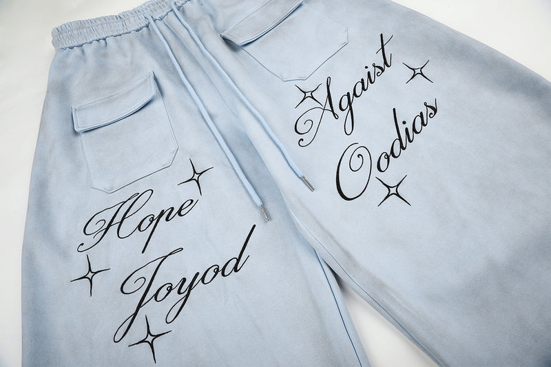 Pantalones de Chándal de Pierna Ancha con Estampado de Texto y Bolsillos Cargo