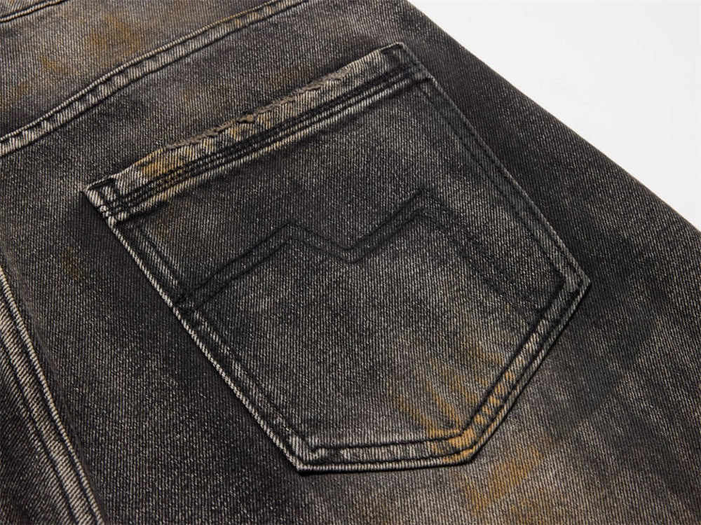 Distressed Baggy Wide-Leg Jeans – Men's Punk Washed Straight-Cut Denim with