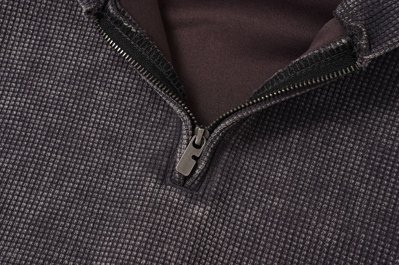 Sweat à capuche zippé quart de zip en maille gaufrée – Design bicolore déconstruit