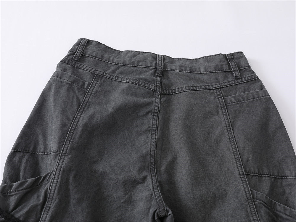 Wide-Leg Cargo Pants – Washed Vintage American Workwear with Oversized Pockets