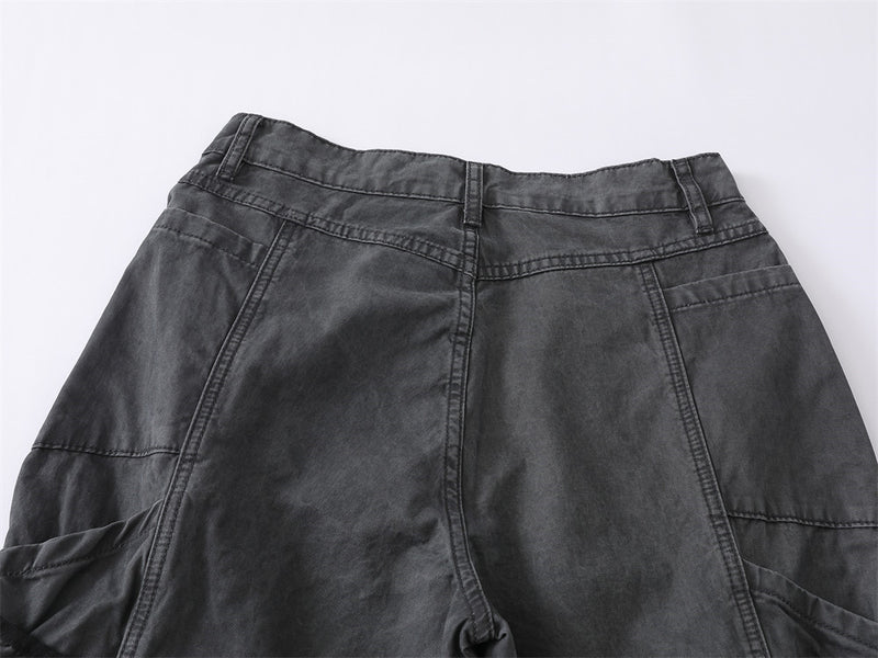 Wide-Leg Cargo Pants – Washed Vintage American Workwear with Oversized Pockets