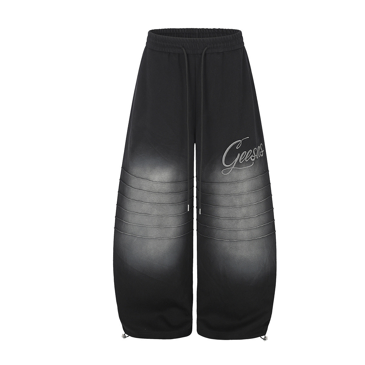 Pantalon de survêtement à jambes larges avec délavage dégradé et plis aux genoux