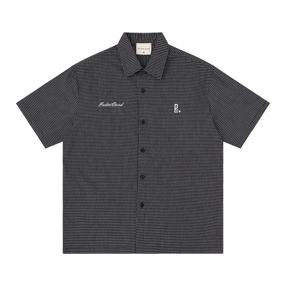 American Casual Plaid Short Sleeve Shirt with Script Embroidery