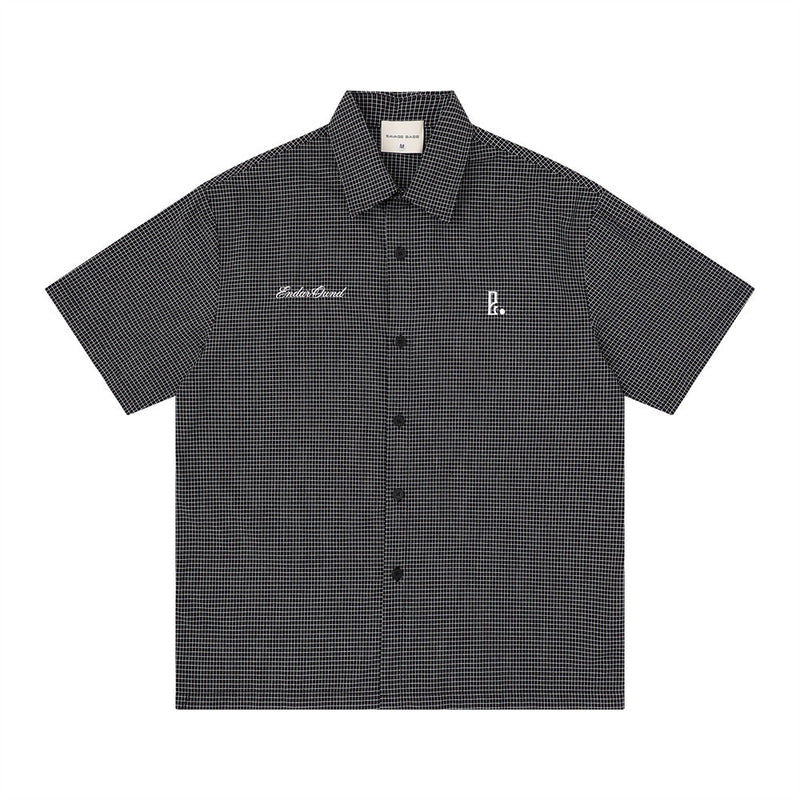 American Casual Plaid Short Sleeve Shirt with Script Embroidery