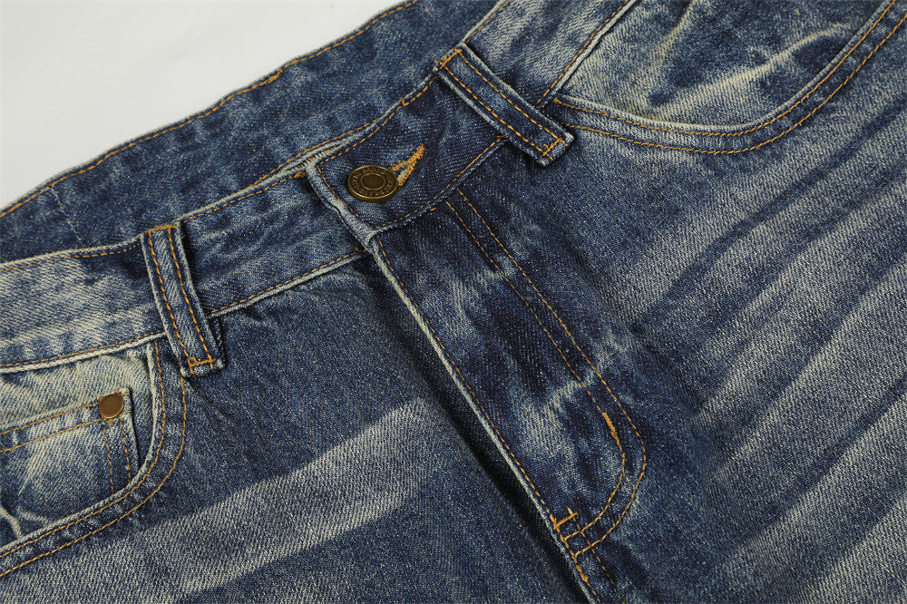 Wide-Leg-Baggy-Jeans – Vintage-Gradient-Wash mit Nieten-Details