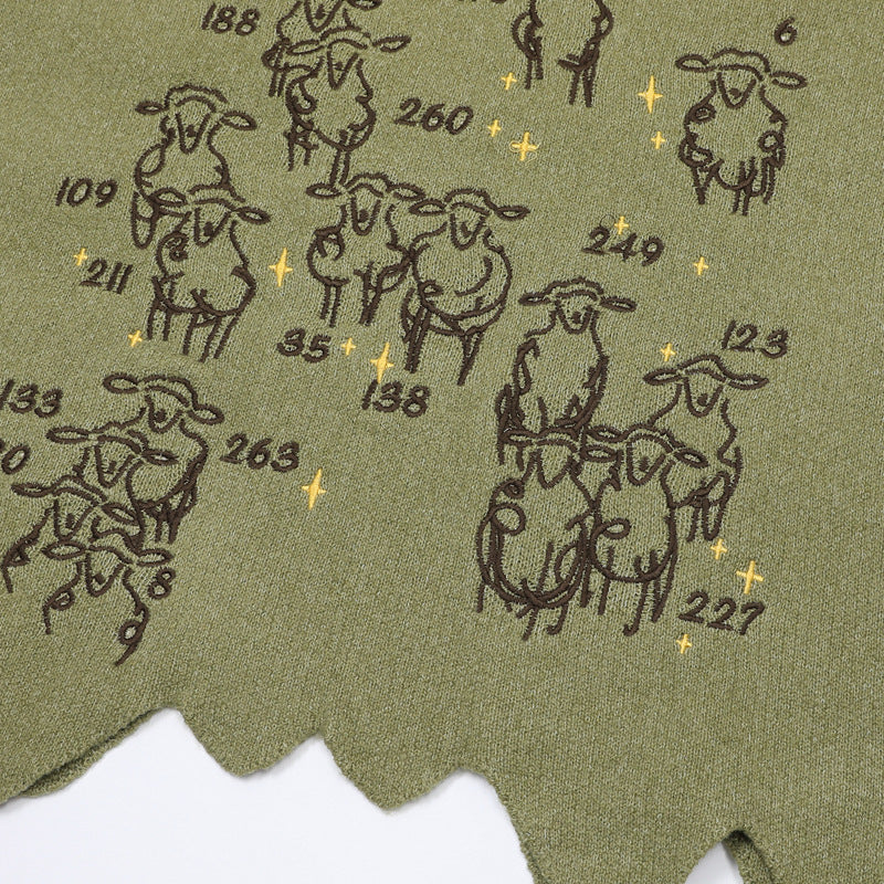V-Neck Knit Sweater Vest with Sheep Jacquard Graphic — Retro College Style