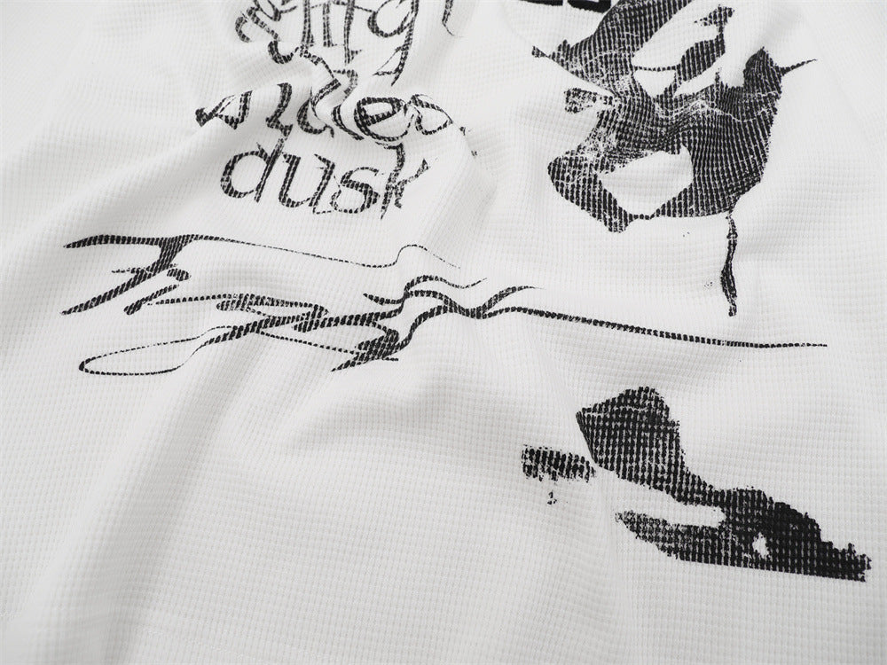 Herren-Langarmshirt mit Grafik – Oversize-Streetwear-Shirt aus Waffelstrick mit Schriftprint