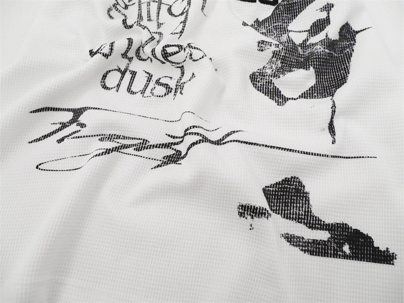 Herren-Langarmshirt mit Grafik – Oversize-Streetwear-Shirt aus Waffelstrick mit Schriftprint