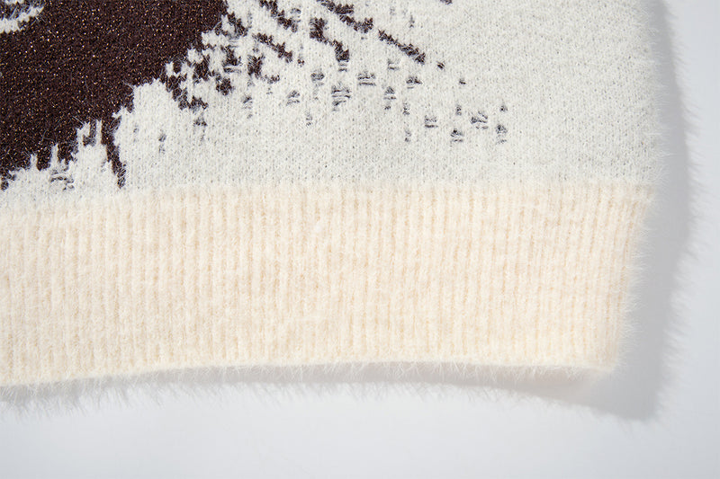 Ram Jacquard Crew Neck Knit Sweater – Oversized Streetwear Pullover